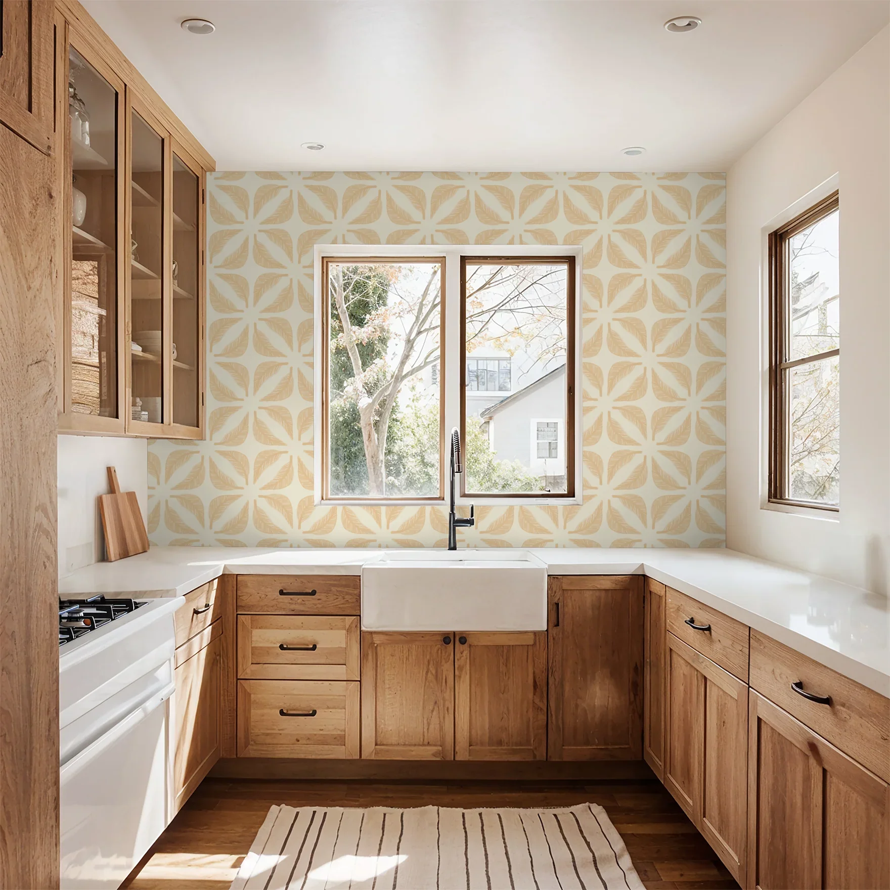 beige-leaf-pattern-wallpaper-rustic-kitchen.webp