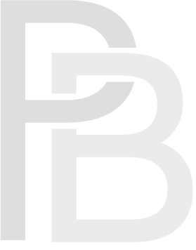 A black and white logo with overlapping stylized letters 'P' and 'B'.