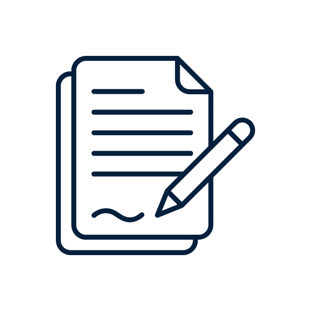 Icon of a document with a pen, representing writing or signing a document.