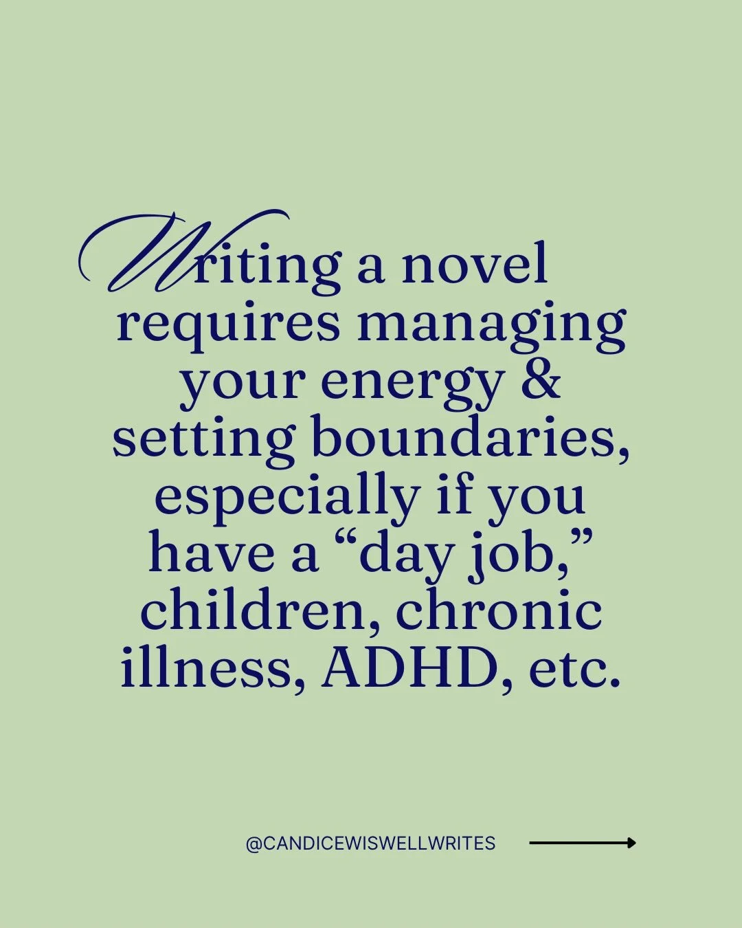 A big part of writing is how you arrive to the work, not just sitting down and pounding out word after word.

The amount of energy and time you have in a day is limited and can fluctuate, especially if you have ADHD, chronic illness, a &ldquo;day job