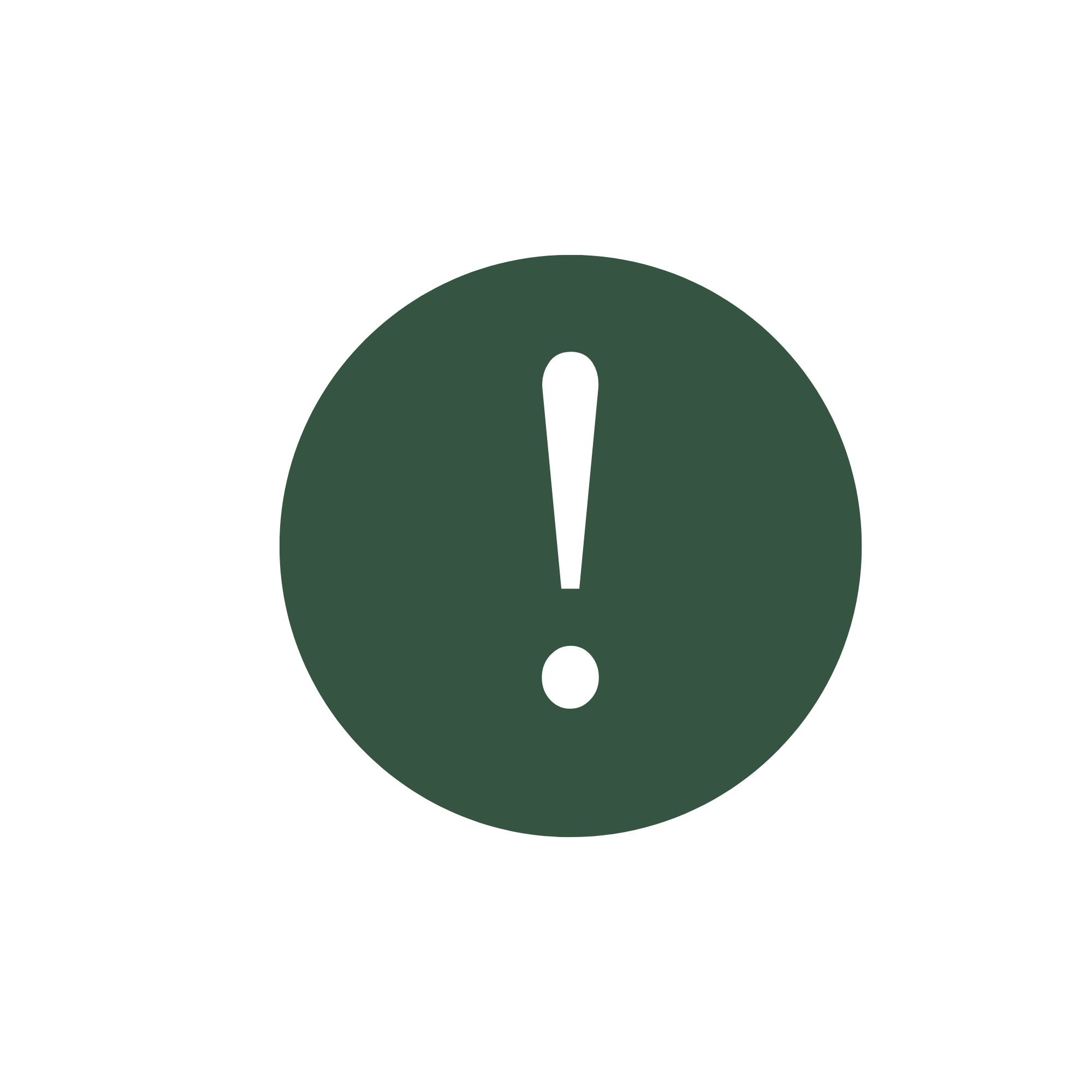 A round green symbol with a white exclamation mark at the center.