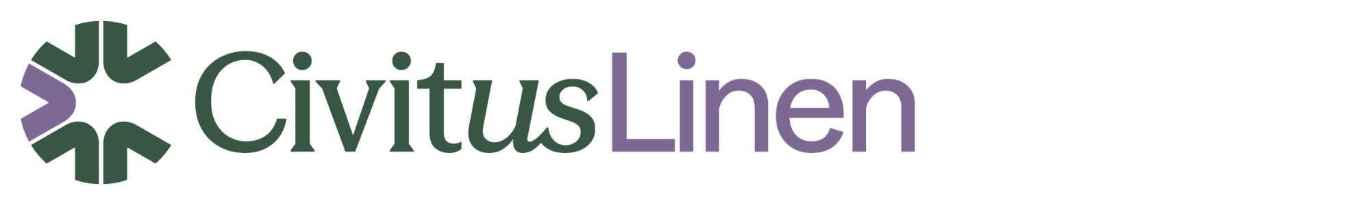 A logo for Civitus Linen with a green and purple snowflake-like symbol and the words 'Civitus Linen'.
