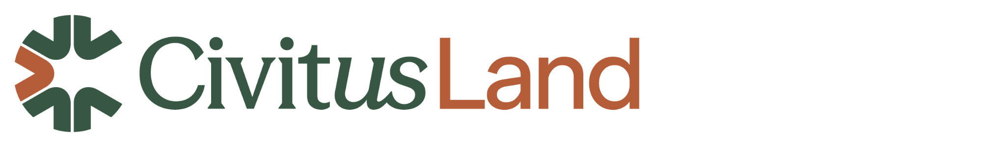 Civitus Land logo with a green and brown emblem resembling a stylized leaf or star.