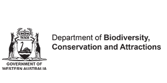 Logo of the Department of Biodiversity, Conservation, and Attractions, featuring a figure of a person holding a bird, with text below the emblem.