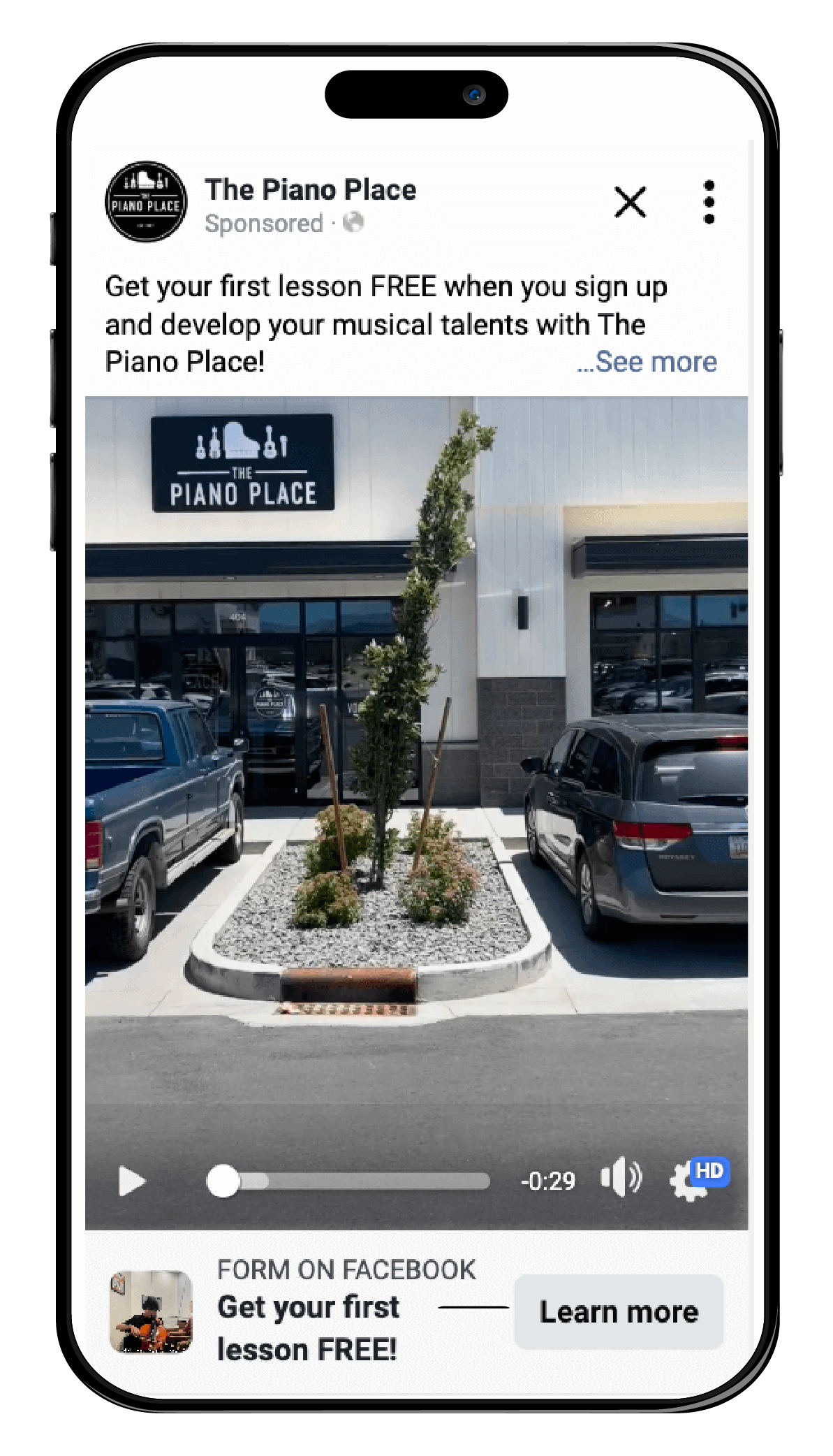 Facebook Ad on iphone for The Piano Place from The Utah Digital Marketing Agency