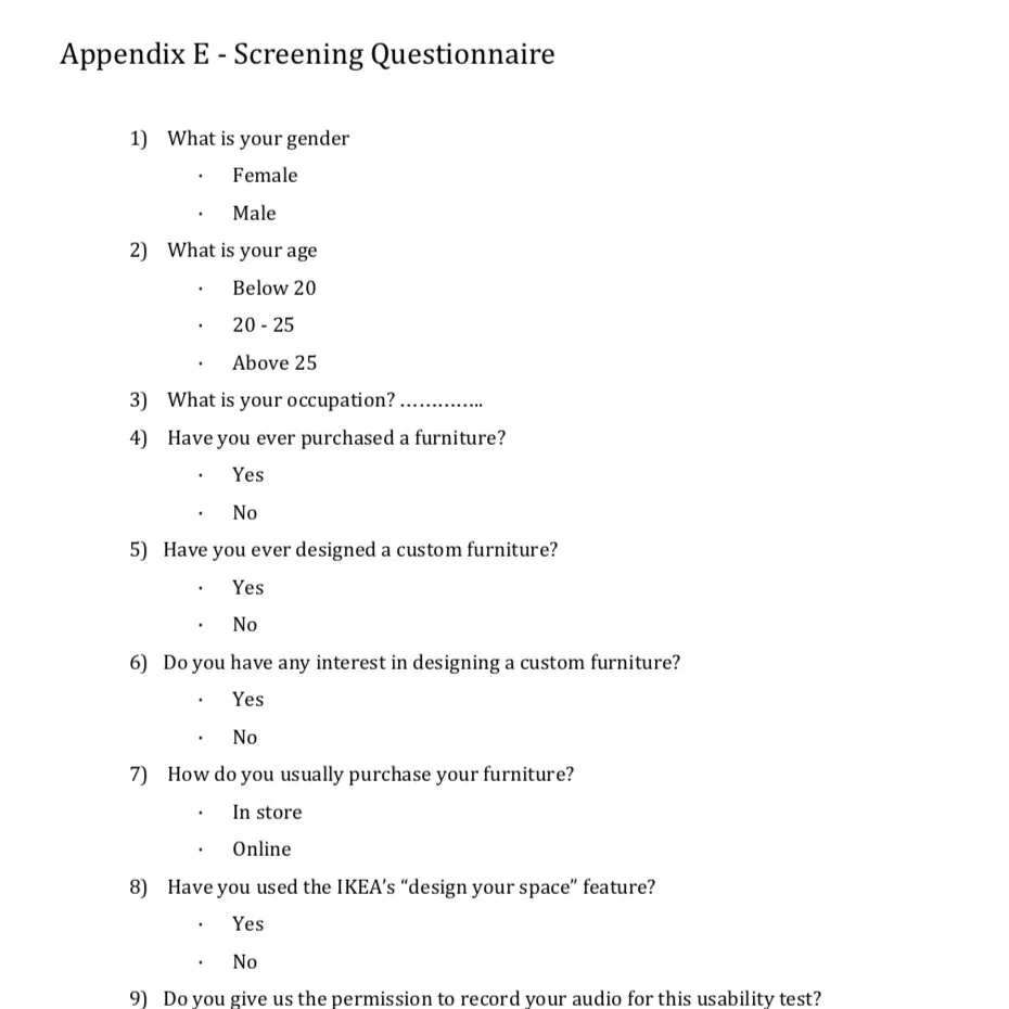 Preview of screening questions