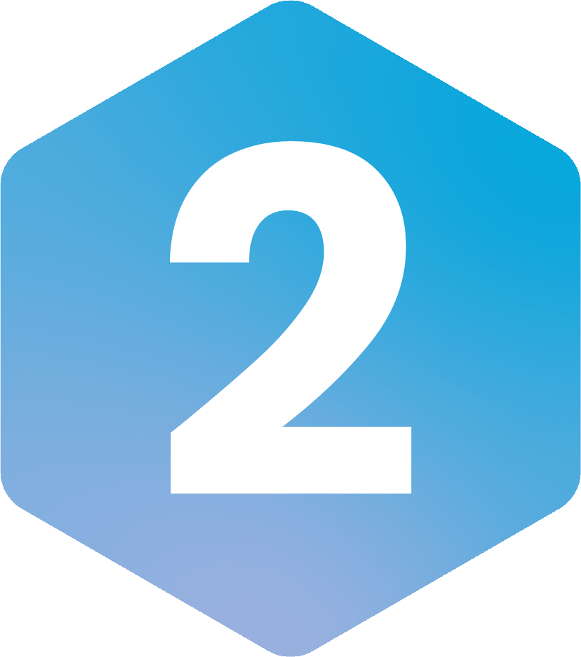 Blue gradient background with a large white number 2 in the center.