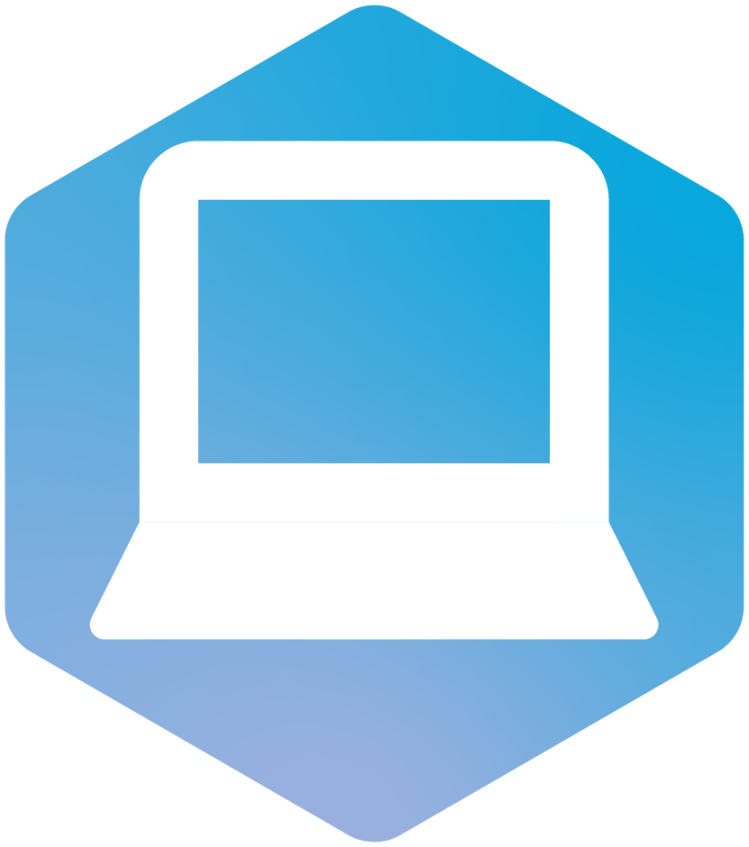 Icon of a laptop on a blue geometric background
