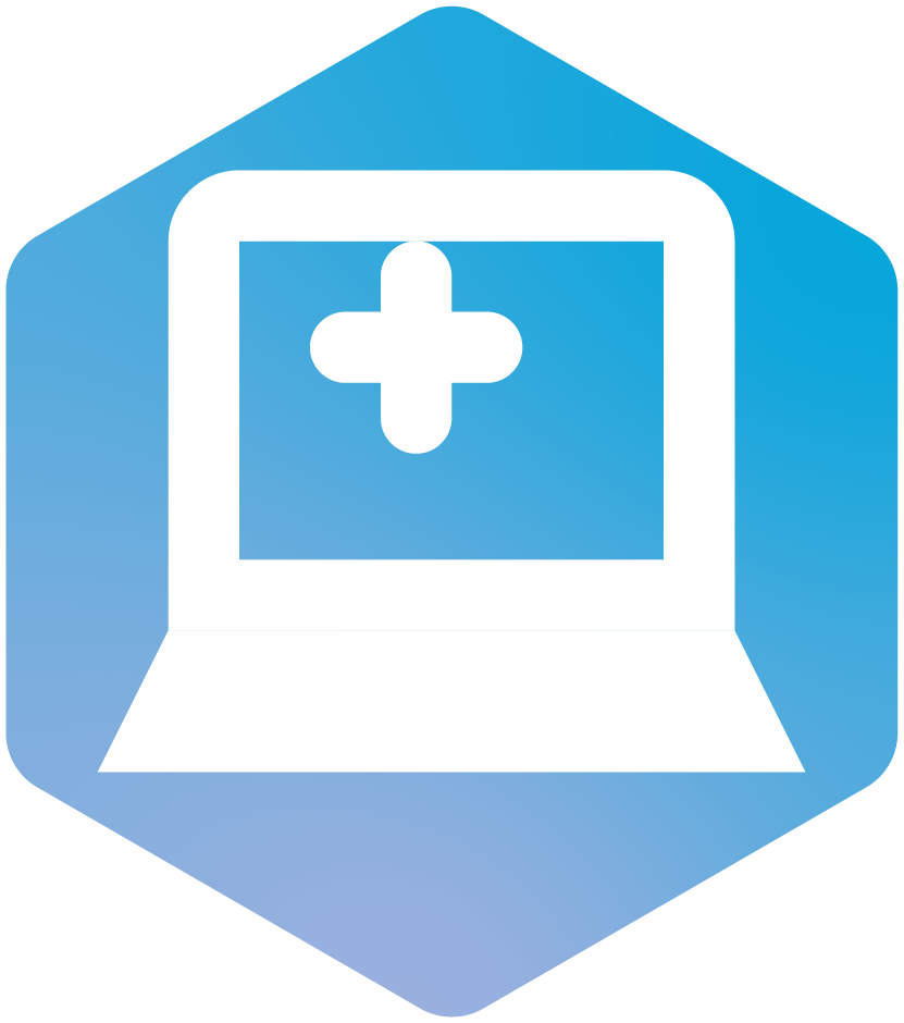 Icon of a laptop with a medical cross on the screen, representing telemedicine or online healthcare services.
