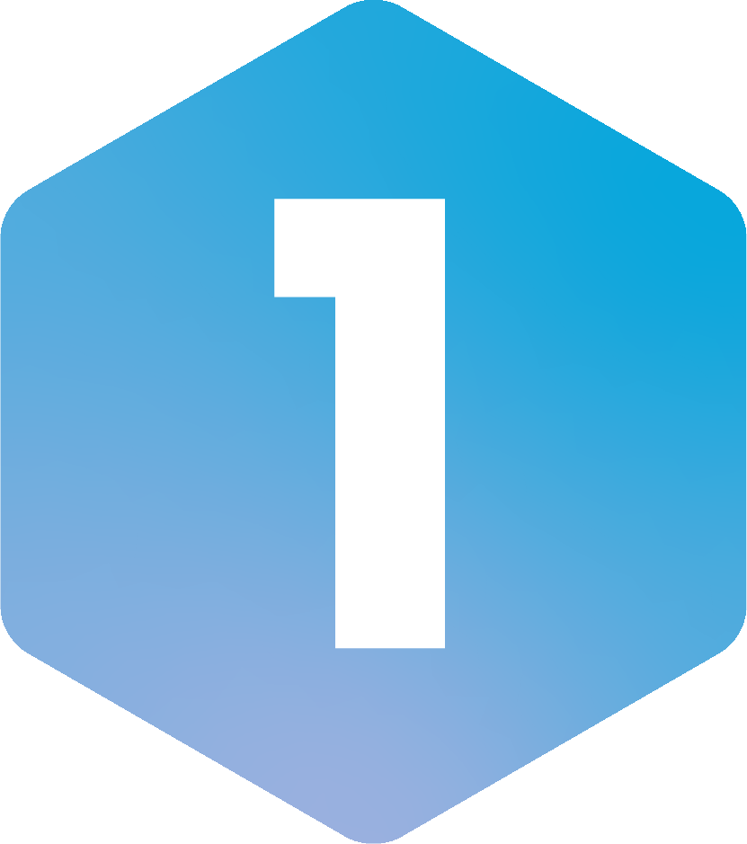 A large white number '1' centered on a blue gradient background with black corner details.