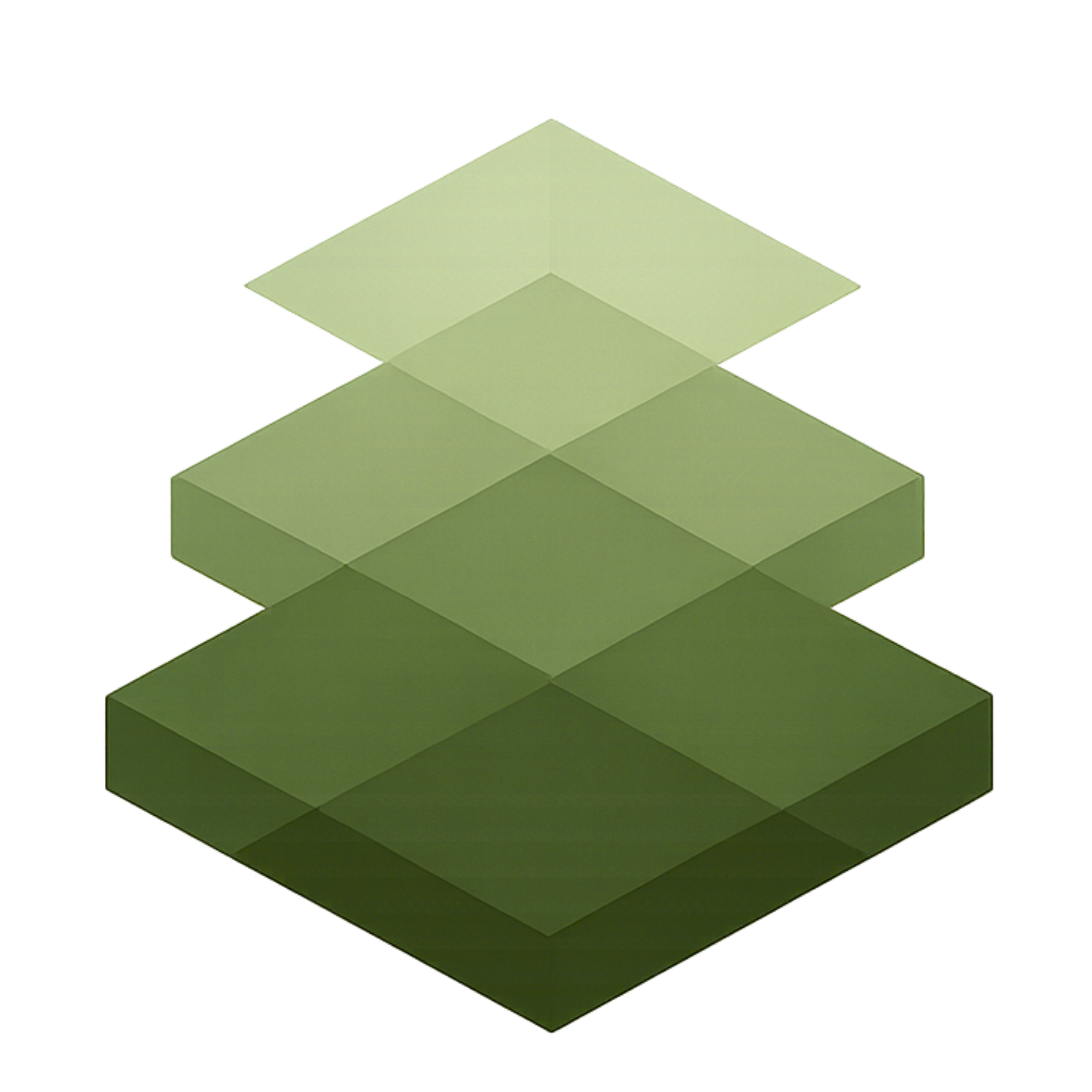 A three-dimensional abstract shape consisting of interconnected triangular and rectangular surfaces in shades of green and yellow.