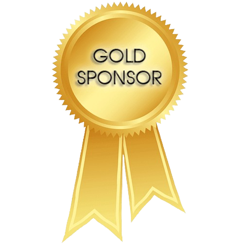 Gold award ribbon with the words "Gold Sponsor" in the center.