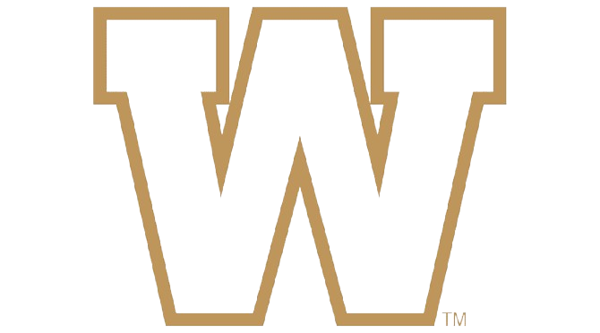Logo for the Winnipeg Blue Bombers CFL team with a large letter 'W' outlined in gold.