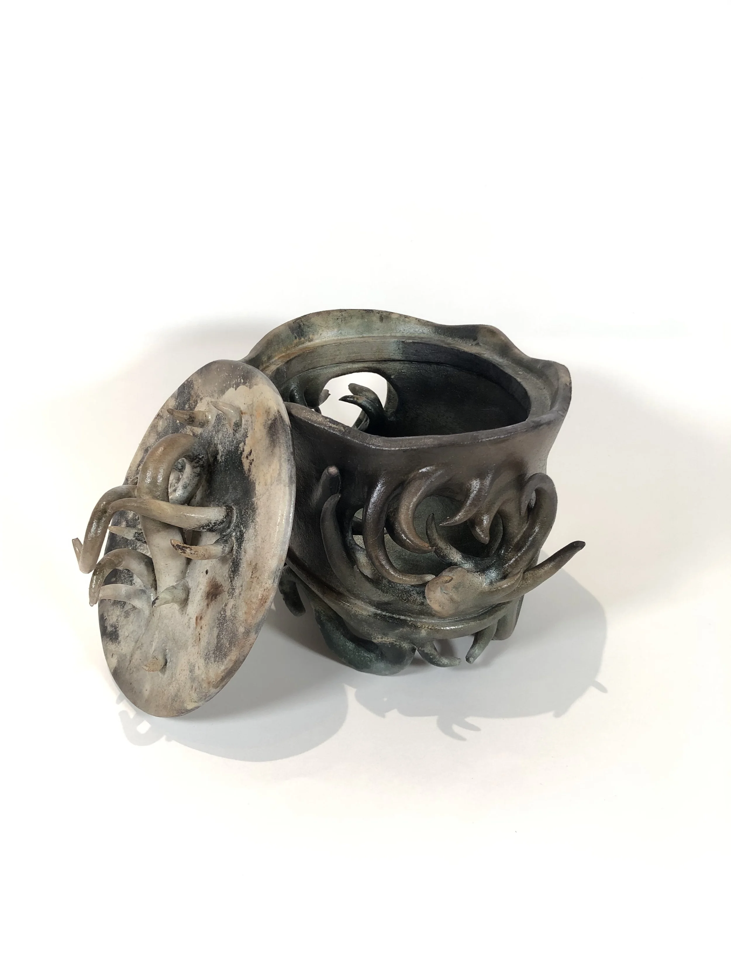 Handmade and saggar fired Ceramic jar by Eddy Lou