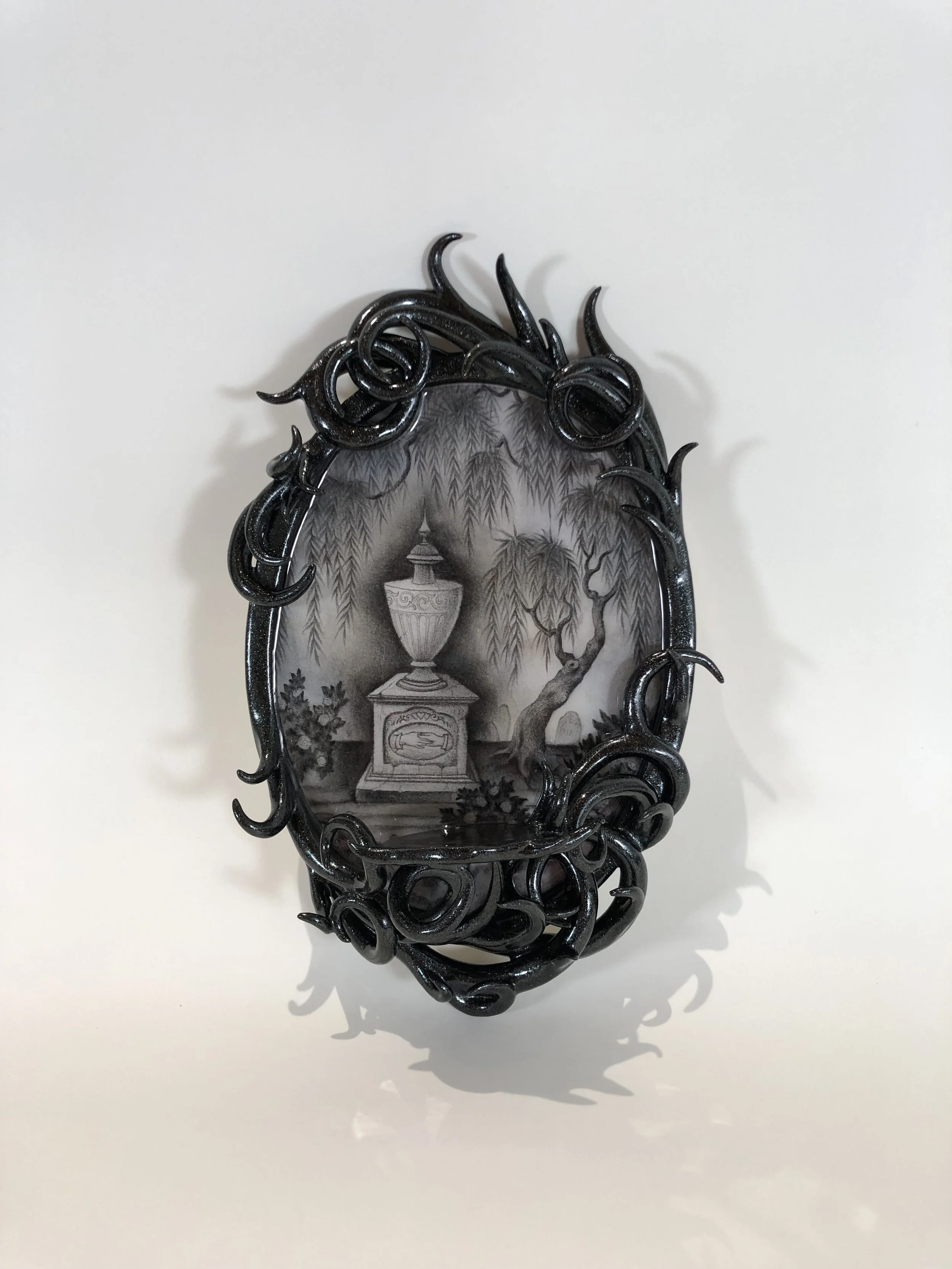 Handmade Ceramic frame, and Victorian Mourning illustration by Eddy Lou