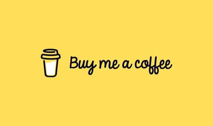 Yellow background with a simple illustration of a to-go coffee cup and the text 'Buy me a coffee' in black, handwritten font.