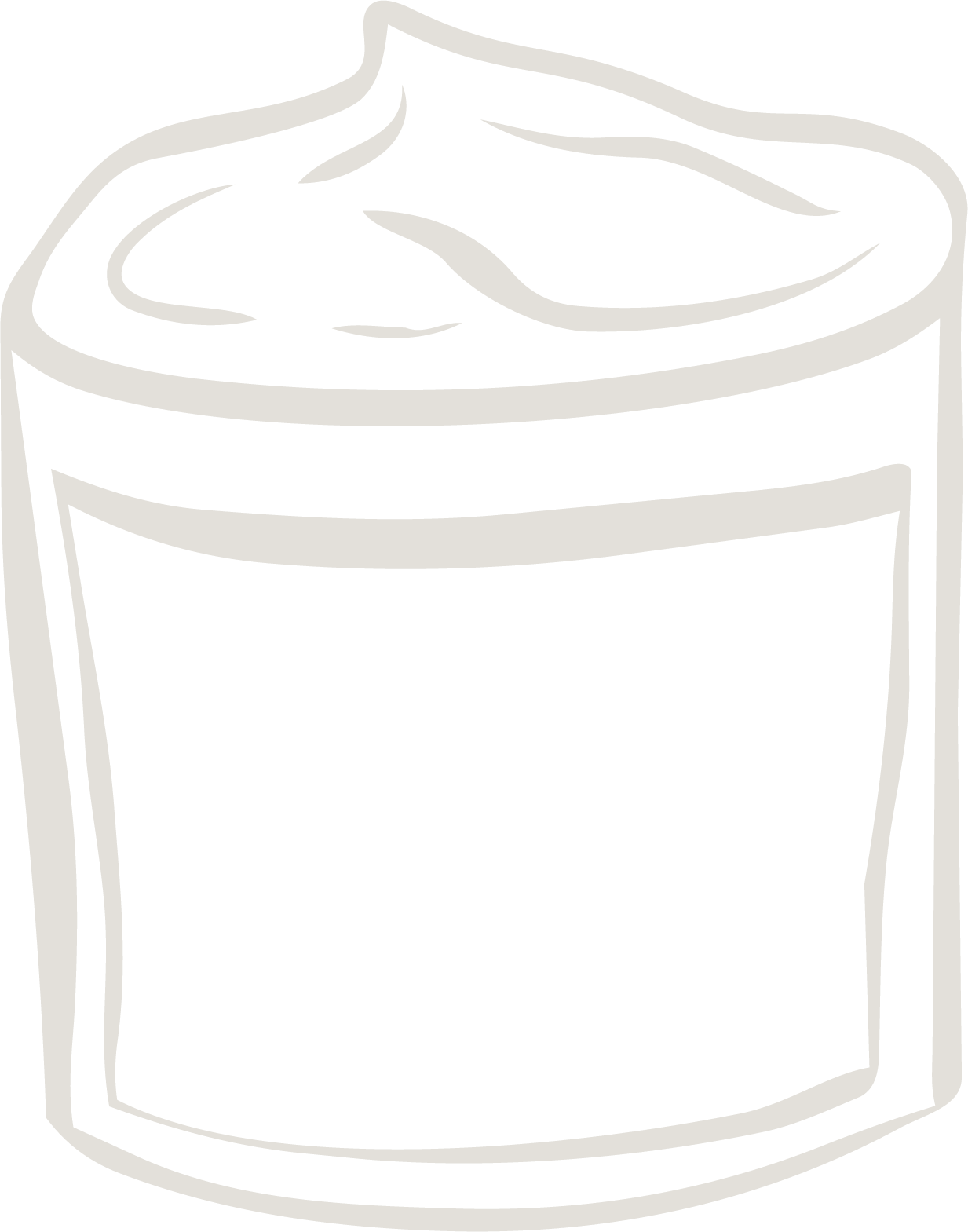 Black and white illustration of a glass of root beer with foam on top.