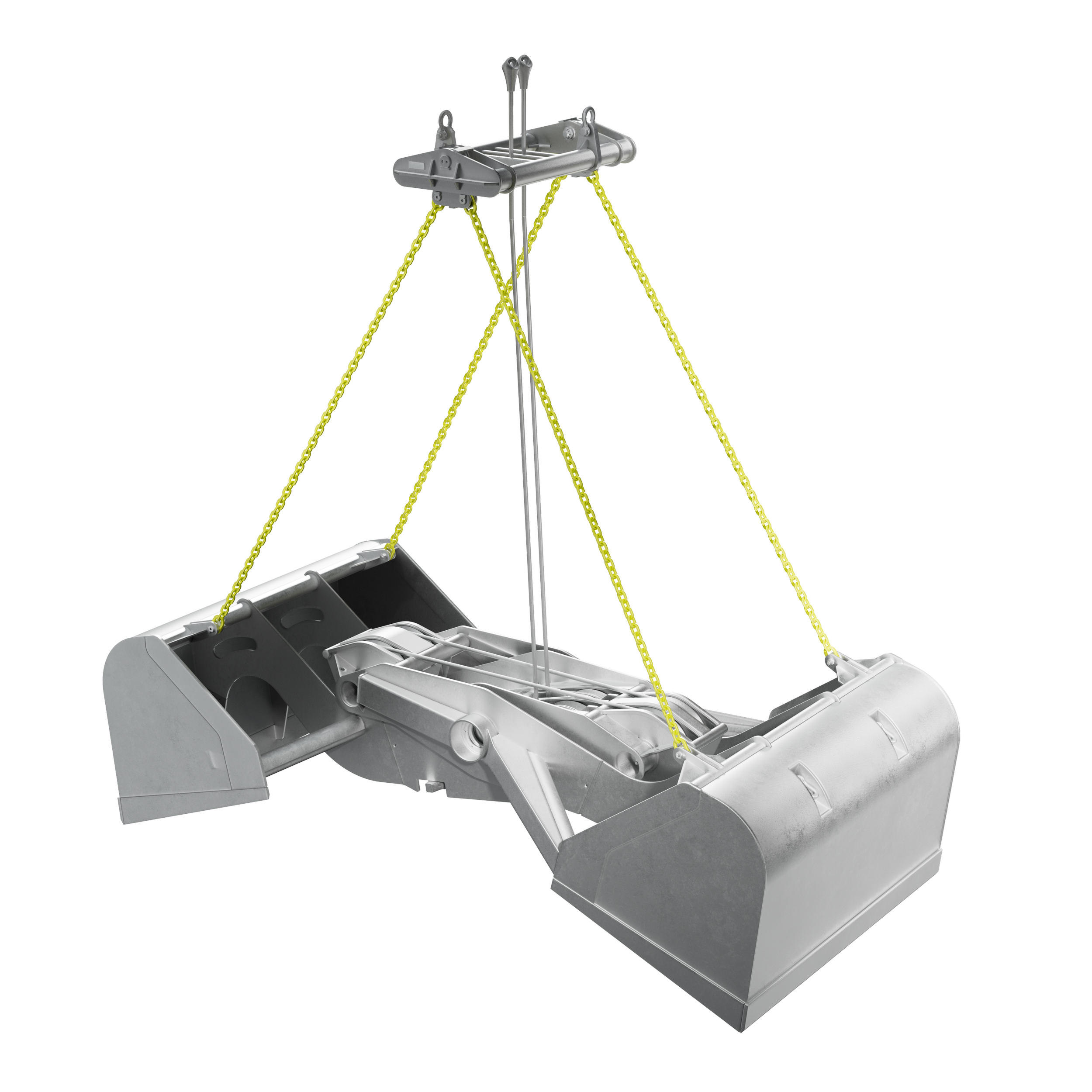 Ein mechanisches Gerät mit Geländern und Seilen, vermutlich eine Kletter- oder Hangkonstruktion.