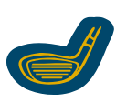 A golf club head cover with a blue and yellow design