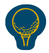 Icon of a golf ball in blue and yellow