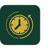 A stylized icon of a stopwatch or timer with a yellow clock face and a green background