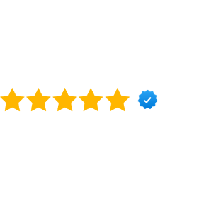 Five gold stars and a blue checkmark indicating a five-star rating.