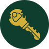 Icon of a key with a circular head and a jagged edge.
