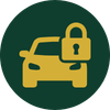 Icon of a car with a lock, representing vehicle security or locking system.