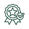 An abstract gear and ribbon icon, possibly representing an award or achievement.