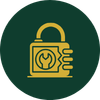 Icon of a padlock with a gear inside, representing security or settings.