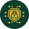 Icon of a shield with a lock in the center, representing cybersecurity or data security.