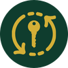 A green circular logo featuring a stylized yellow anthropomorphic key with a curved handle and a small rounded head.