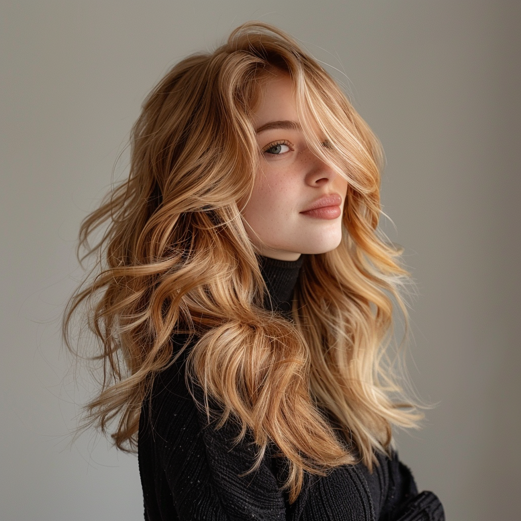 A woman with wavy, reddish-blonde hair and fair skin looking at the camera against a plain, neutral background.