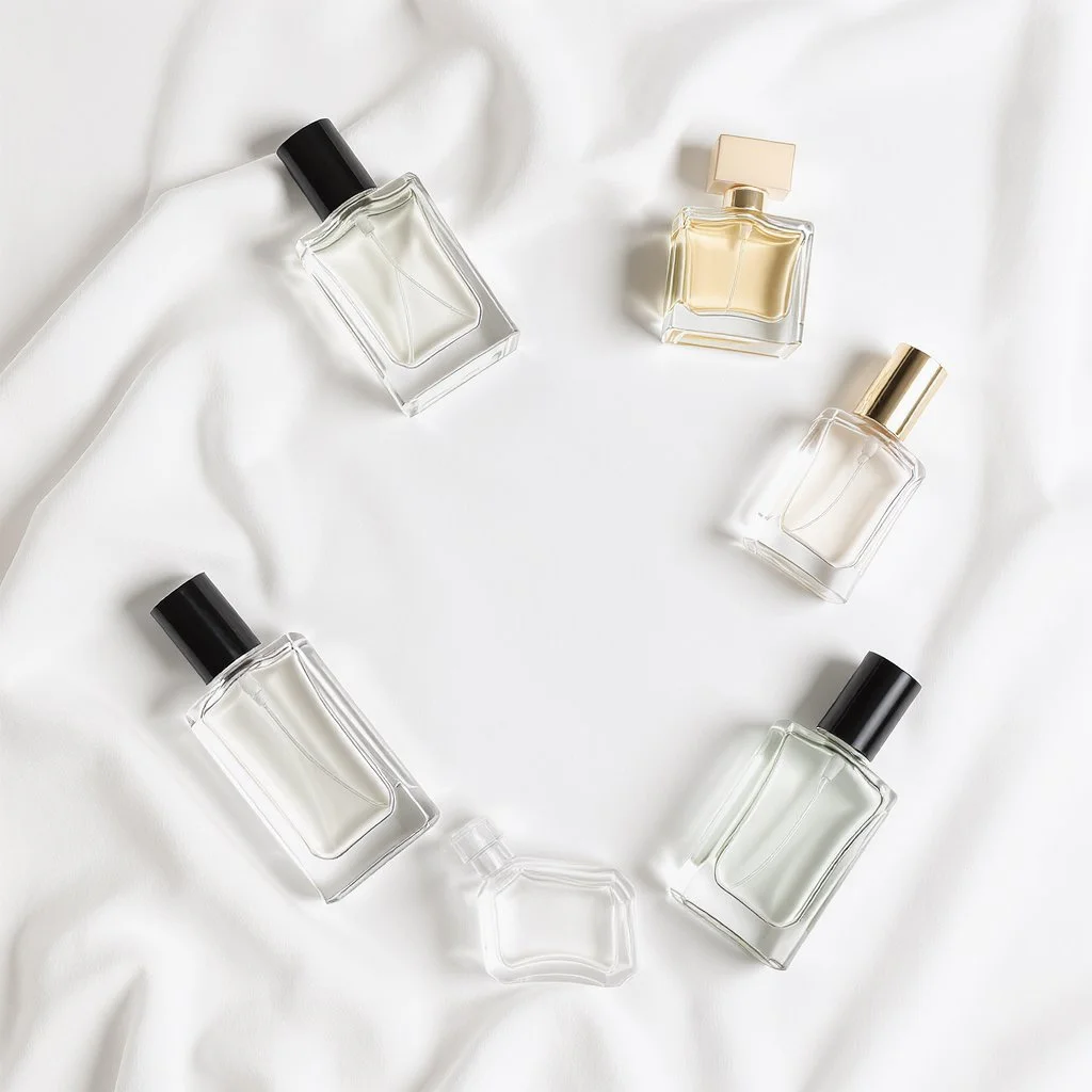 European fragrance bottles representing Scadoos beauty brand portfolio.