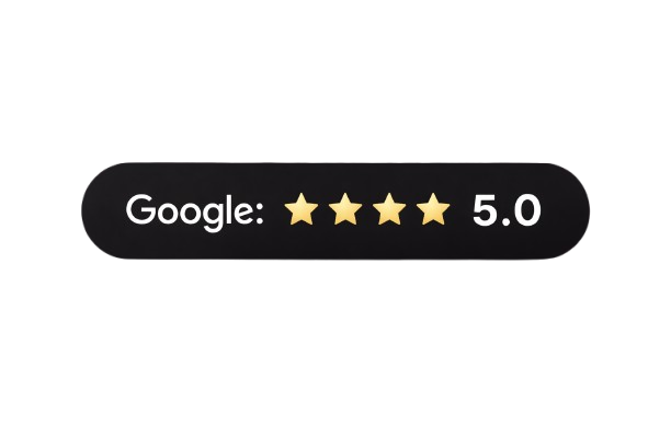 Google review badge displaying a five-star rating with a 5.0 score.