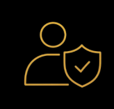 Outline of a person with a shield symbol featuring a checkmark.