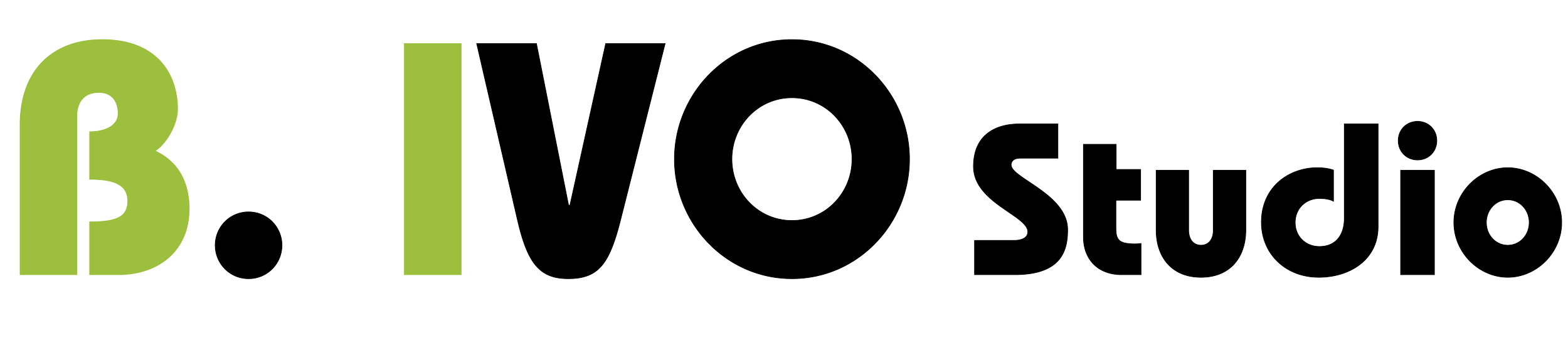 Logo di B.IVO Studio con testo verde e nero su sfondo trasparente.