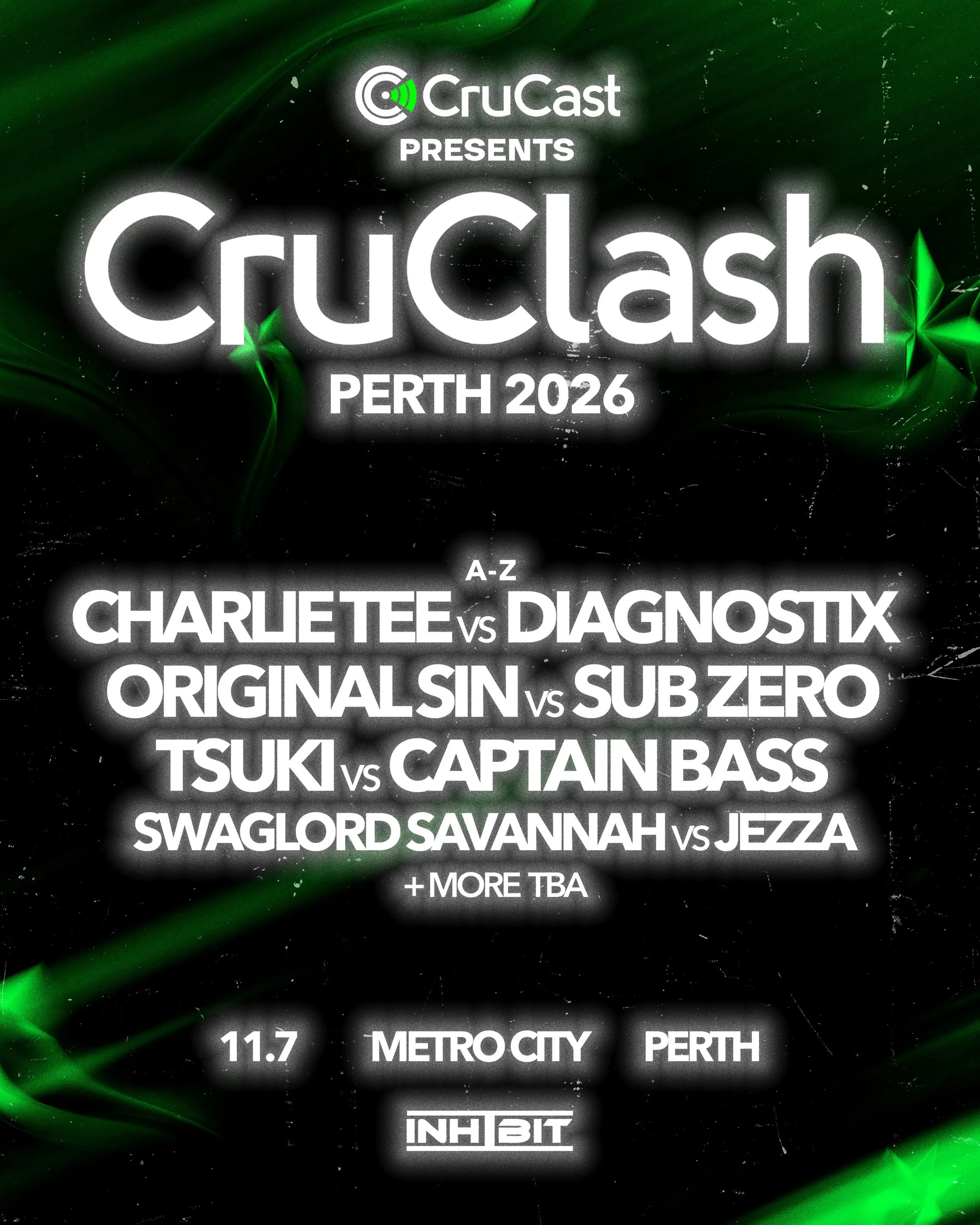 The infamous CruClash returns to Perth in 2026 with another stacked lineup ready to go &lsquo;𝗙𝗔𝗖𝗘 𝟮 𝗙𝗔𝗖𝗘&rsquo;! 

2 DJs. 2 sets of decks. 1 output.

Featuring...

🥊 @charlieteedj 𝗩𝗦 @diagnostix_uk 
🥊 @djoriginalsin 𝗩𝗦 @subzero_dnb 
?