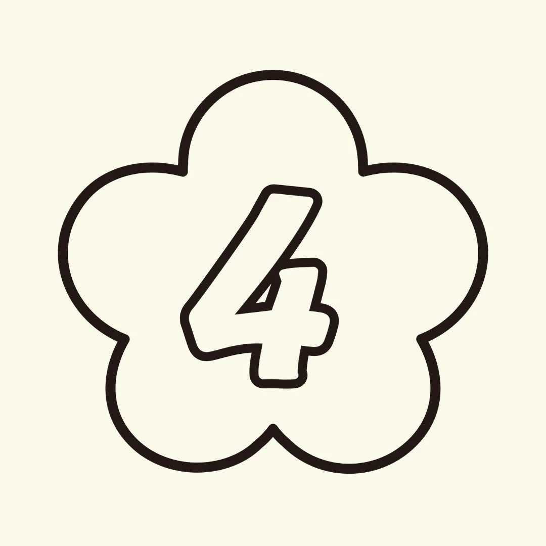 Number 4 inside a stylized flower shape outline with a light background.