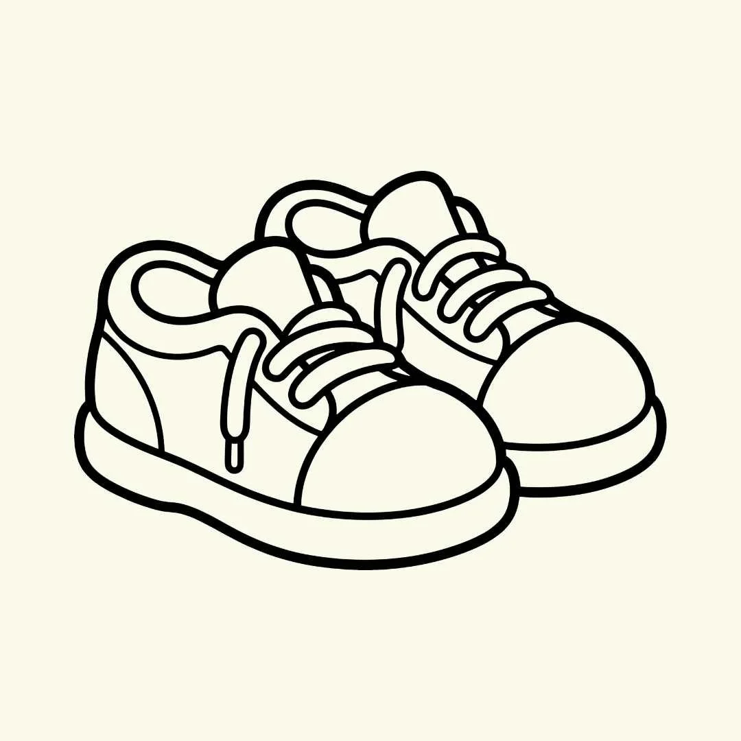 Black outline of a pair of sneakers on a light background.