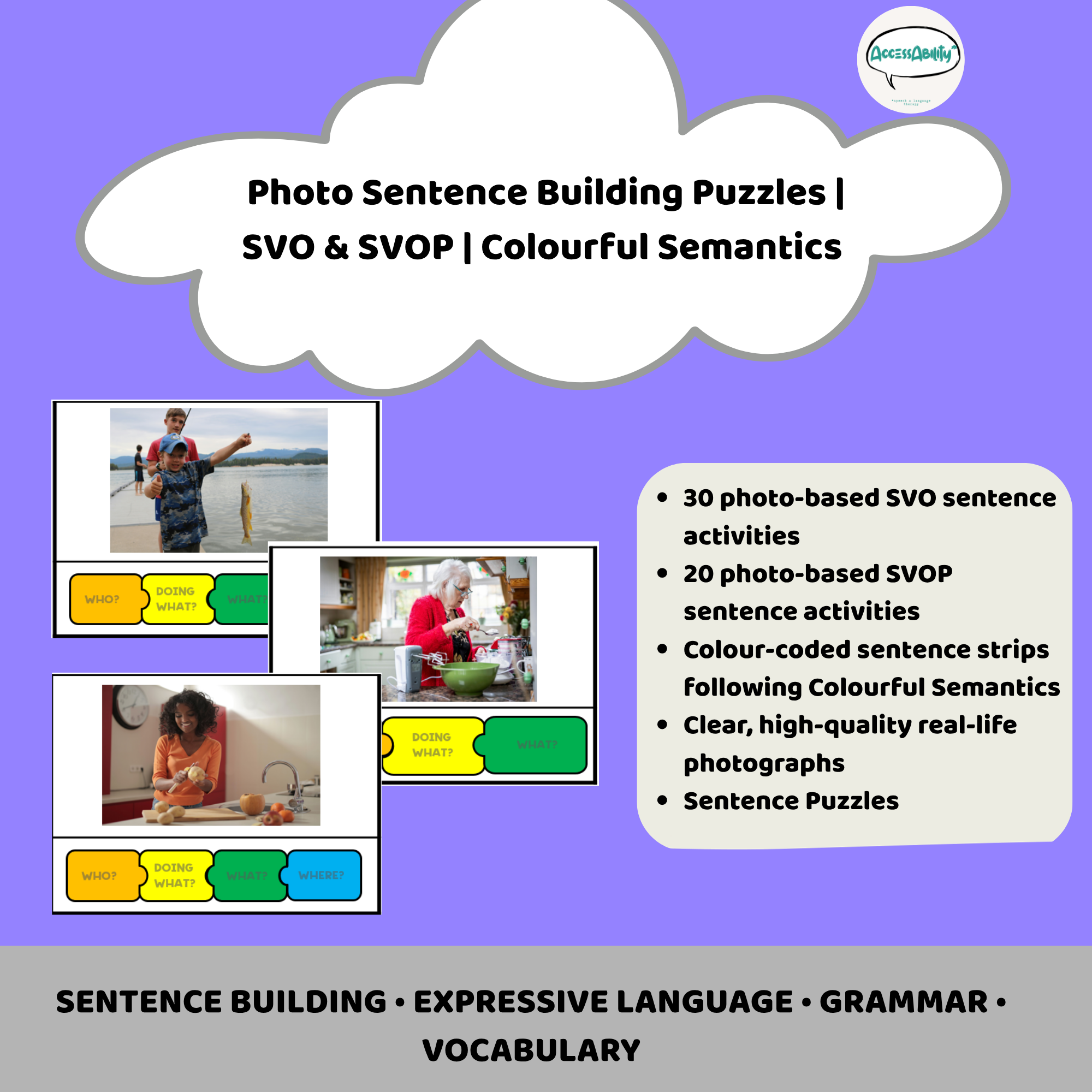 Photo Sentence Building Puzzles | SVO &amp; SVOP | Colourful Semantics