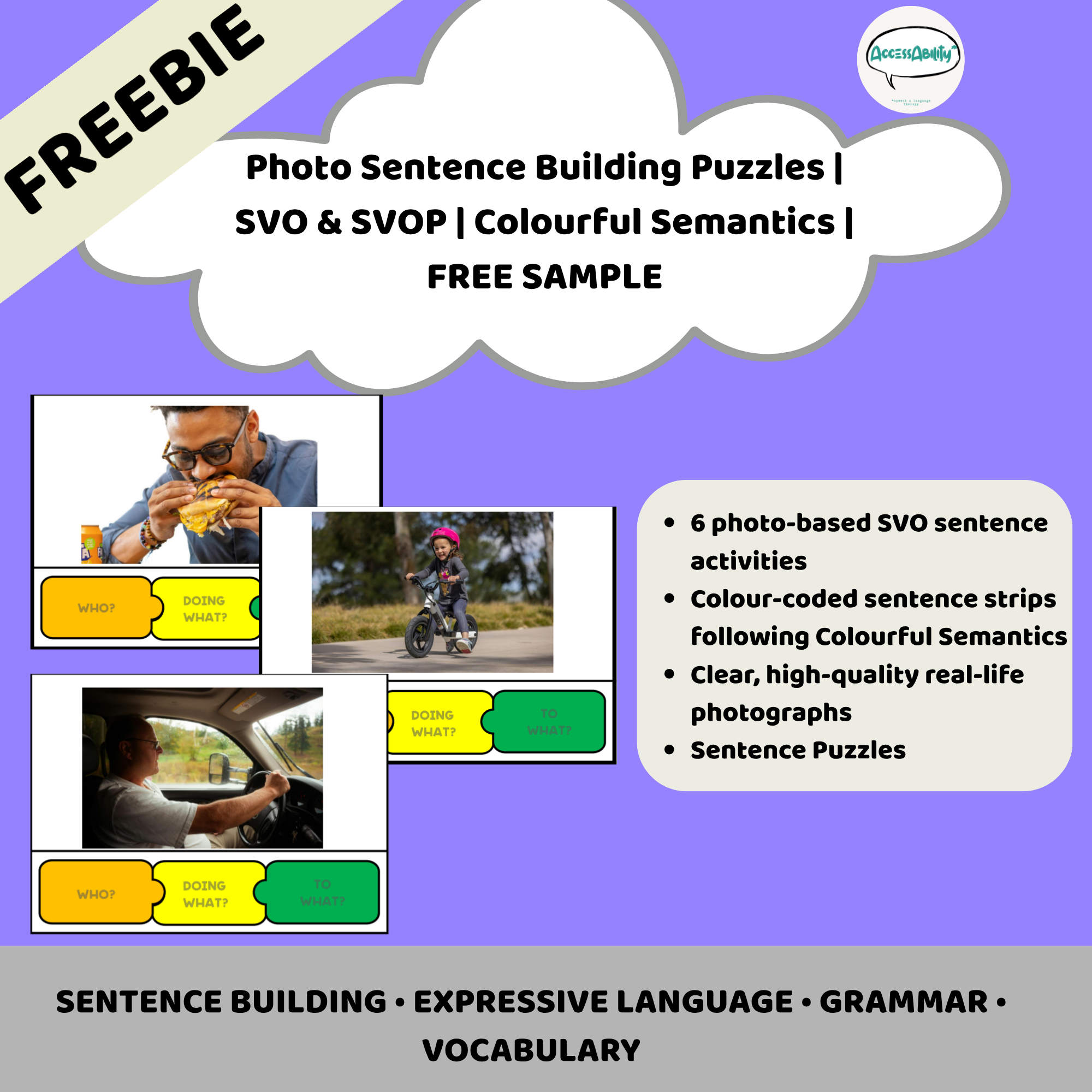 FREE Photo Sentence Building Puzzles | SVO | Colourful Semantics