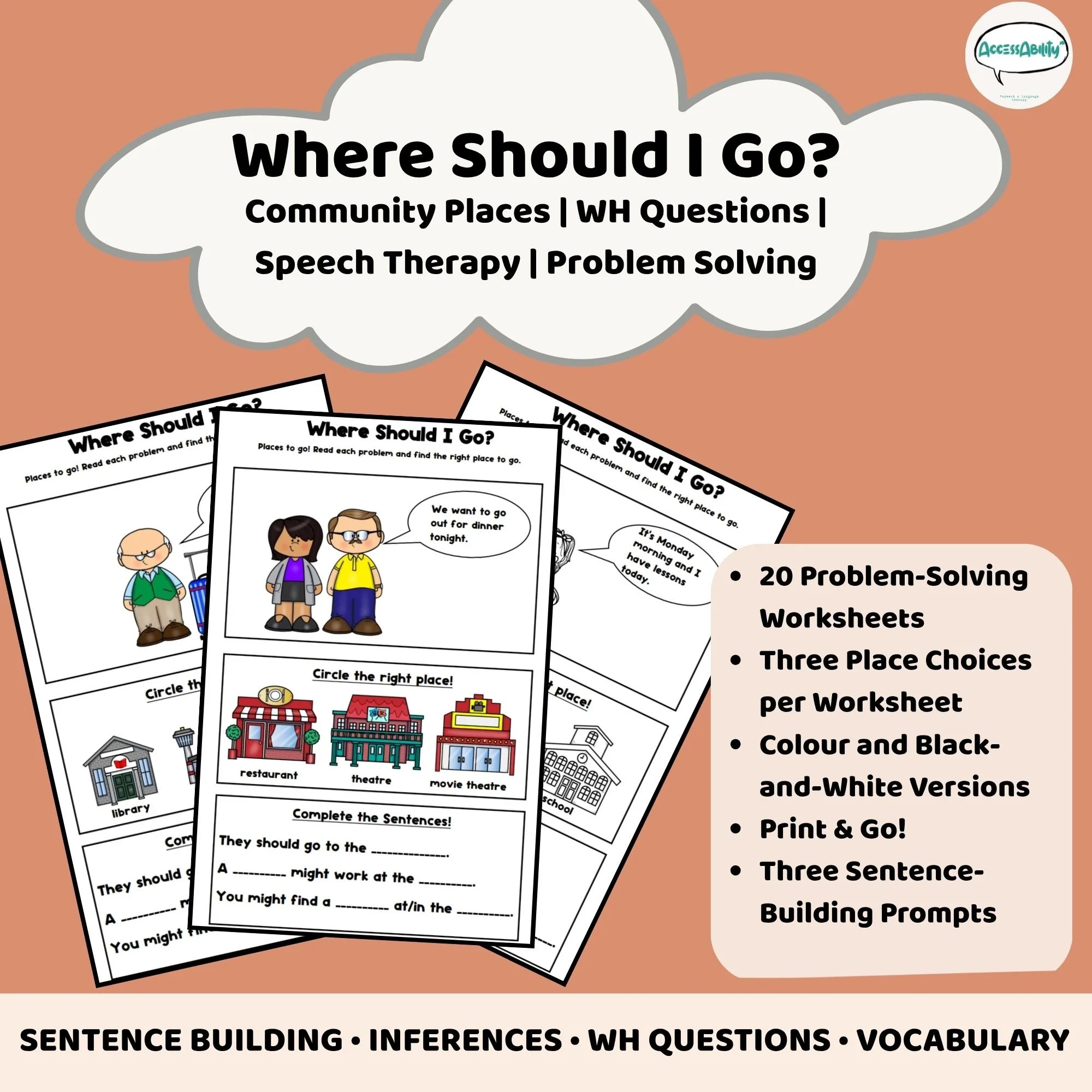 WH Questions Speech Therapy | Where to Go? Community Places &amp; Problem Solving