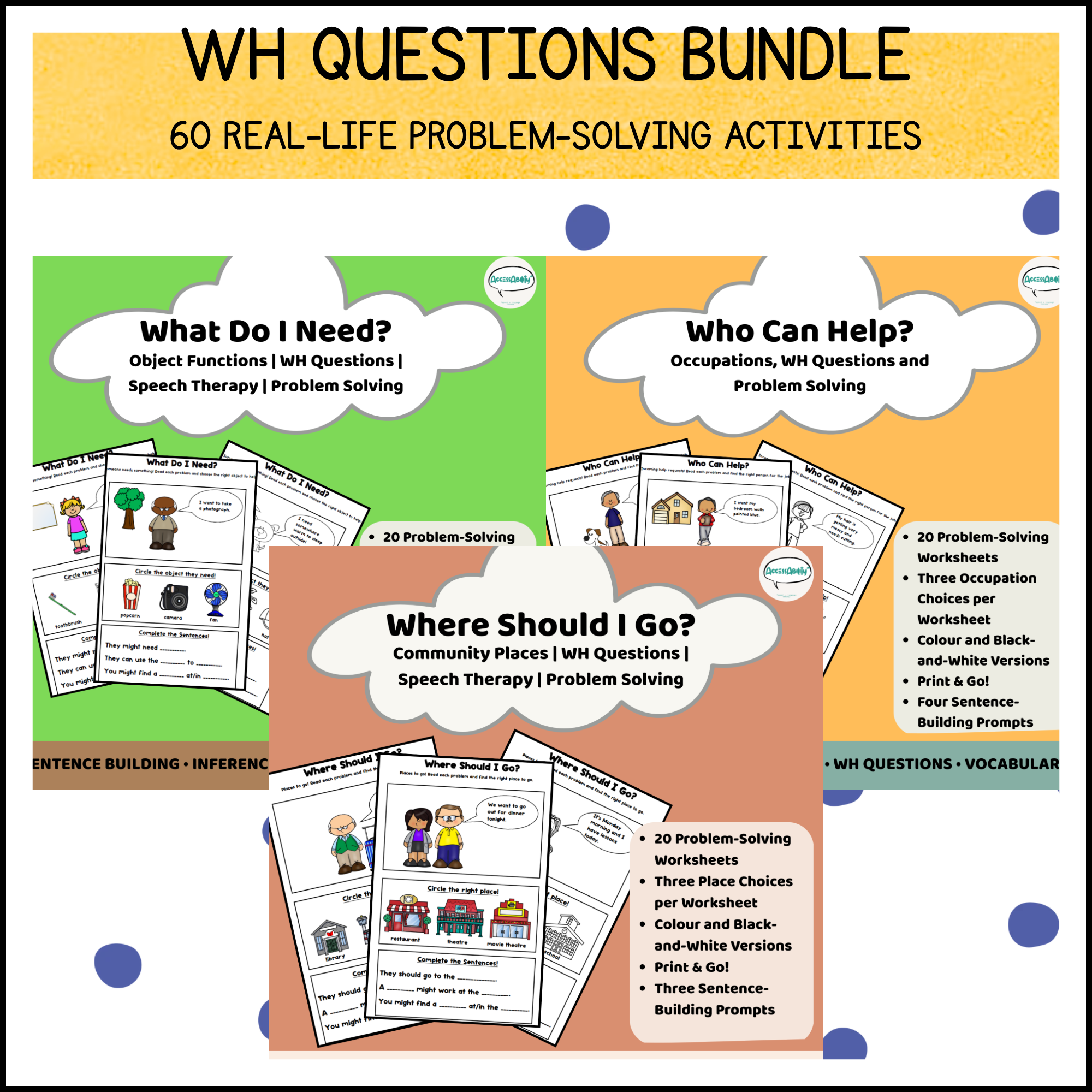 WH Questions Bundle | Who, What &amp; Where | Problem Solving &amp; Language Skills