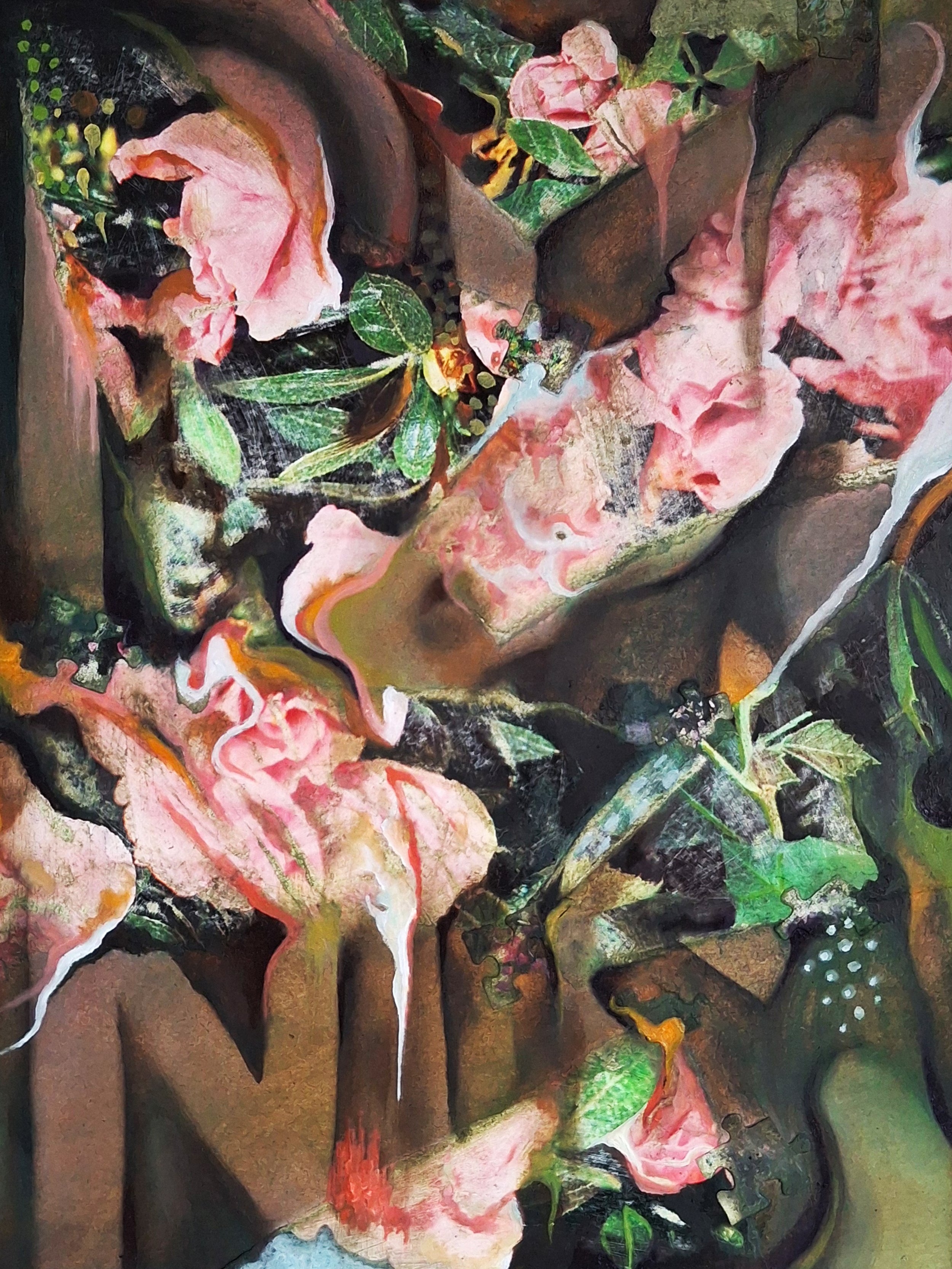 Punk Flowers [this is how I love you}/ 12 x 9" / Oil, charcoal, mixed media on board / 2025