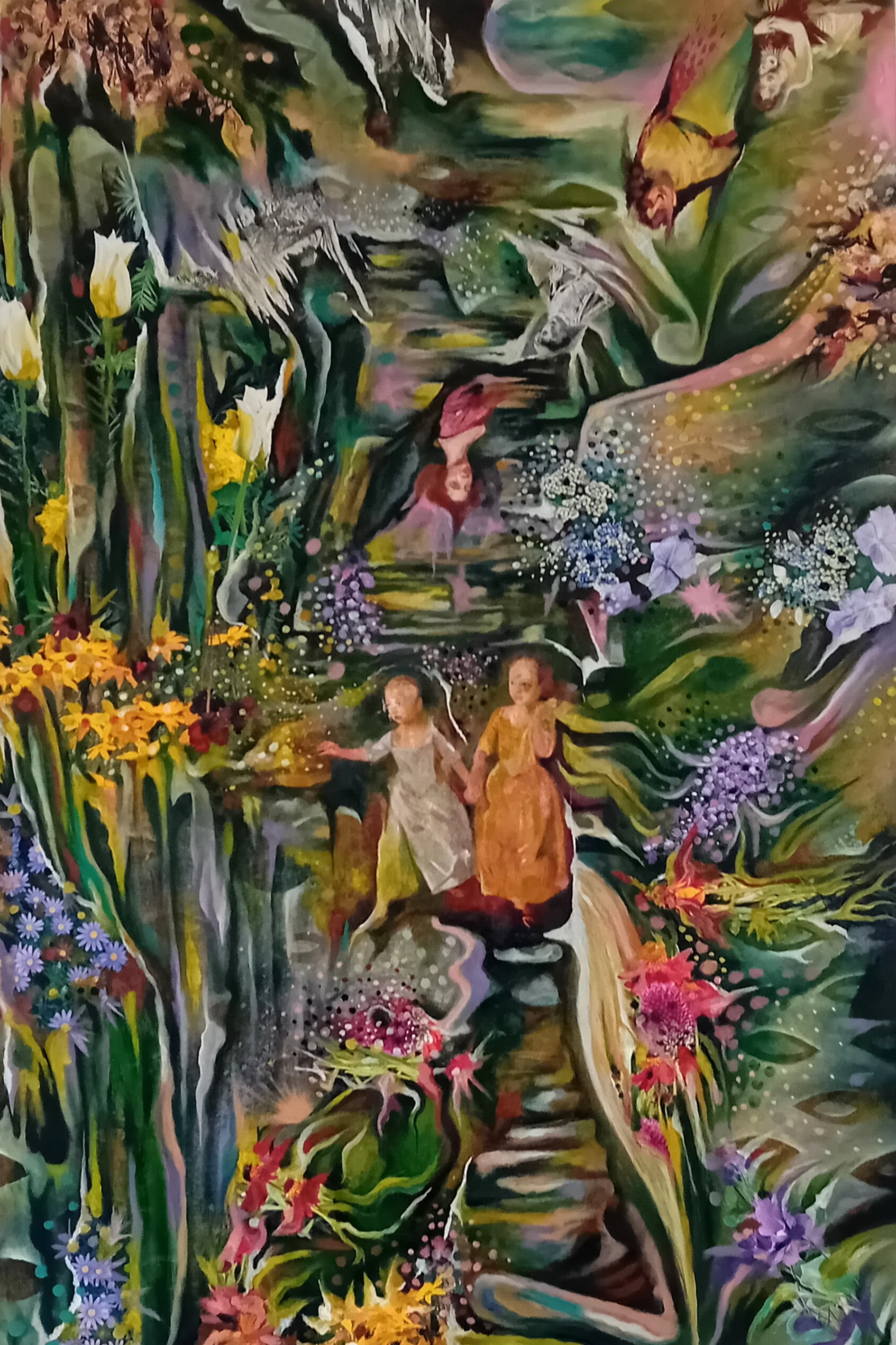 Intermediaries / 24 x 16" / Oil and mixed media on board / 2025