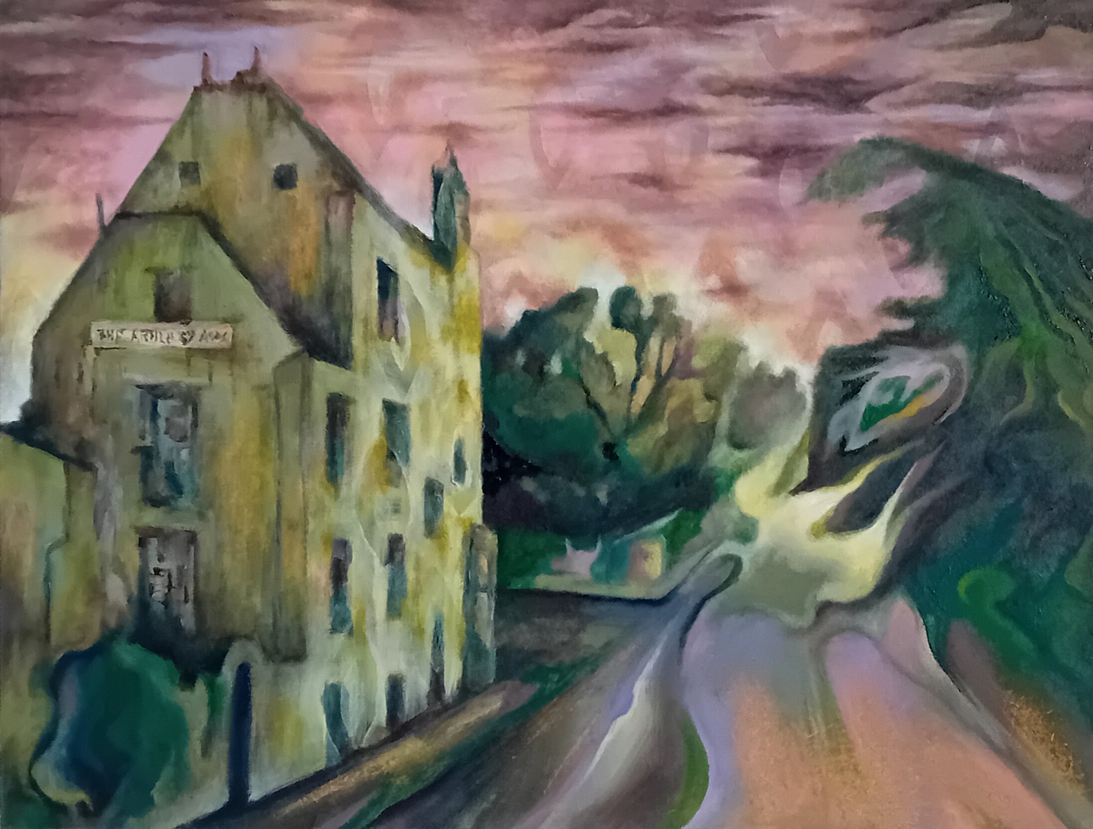 Arty at dusk - atop a leyline / 9 x 12" / Oil on board (2024) 🔴