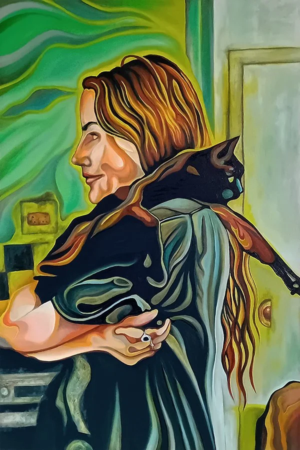 A Feline Gaze / 24 x 16" / Oil on board (2024)