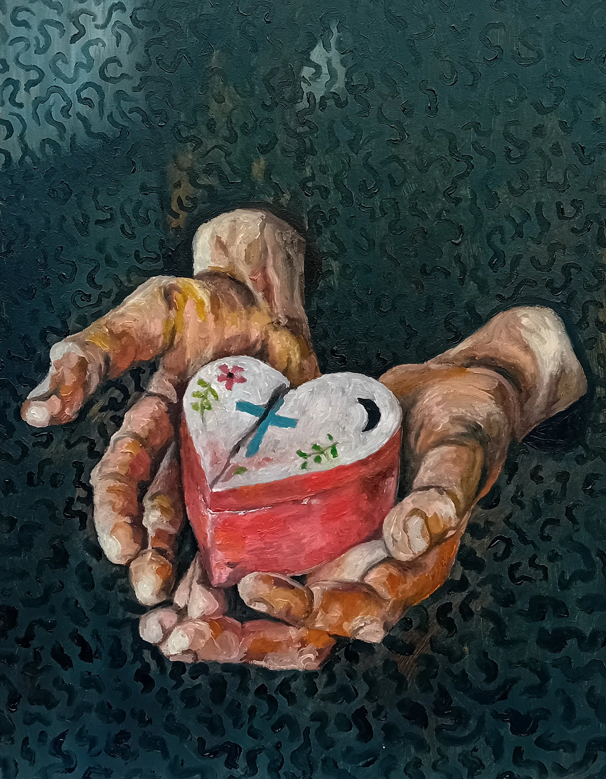 Broken heart shaped box / 9 x 12" / Oil on board (2024) 🔴