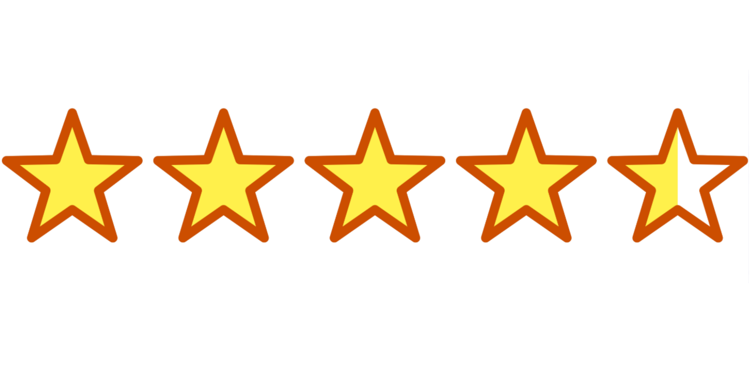 Five yellow five-star rating icons with orange outlines.
